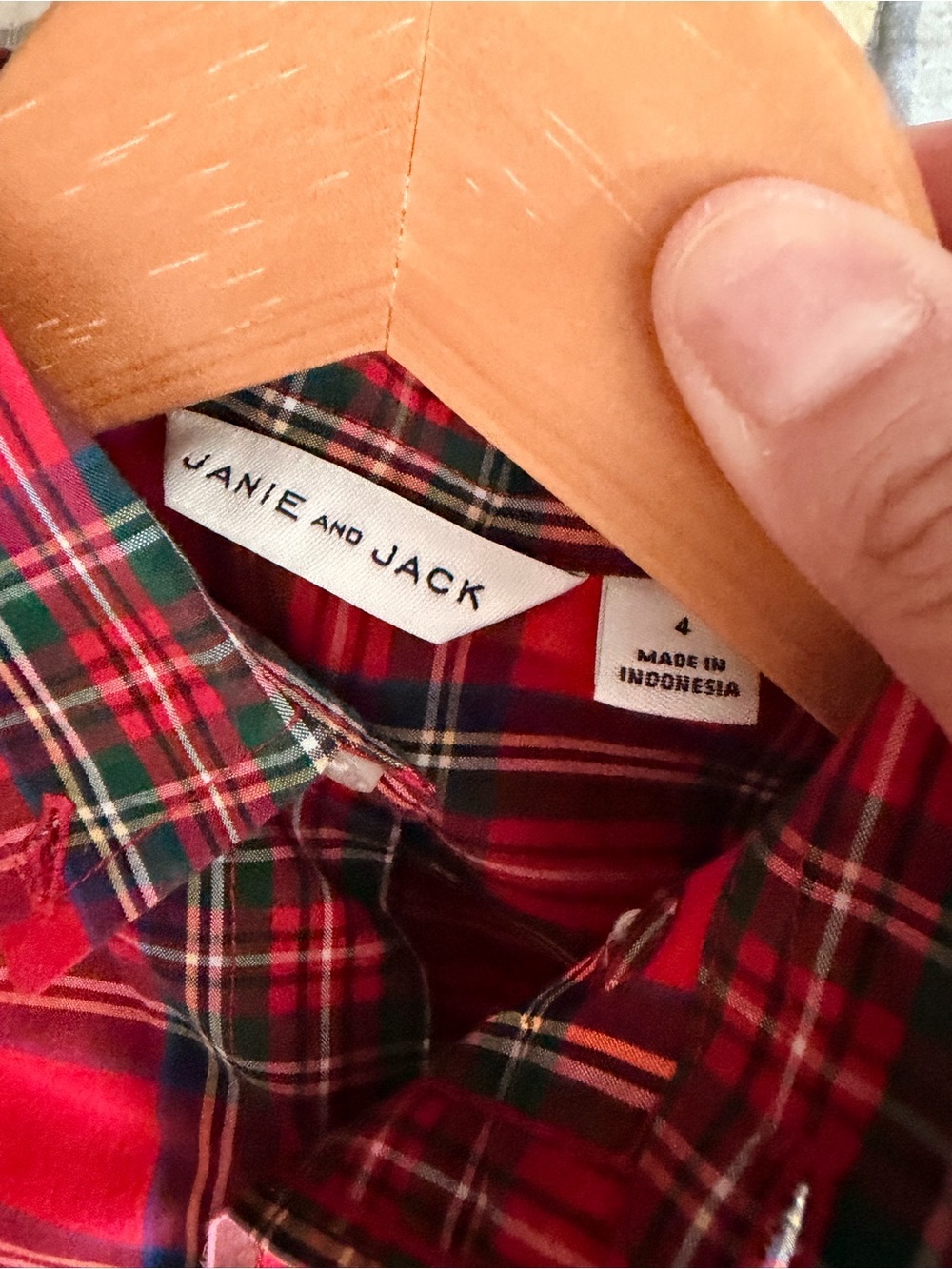 Janie and Jack Boys Red Plaid Poplin Long Sleeve Button Down Shirt, Size 4 - Picture 6 of 10